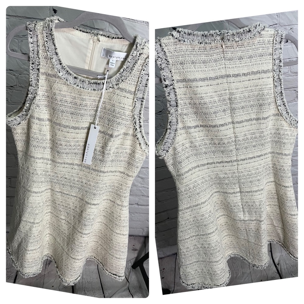 NWT L Adelyn Rae Fit & Flare Lined Black/Cream/Silver Tweed Dress